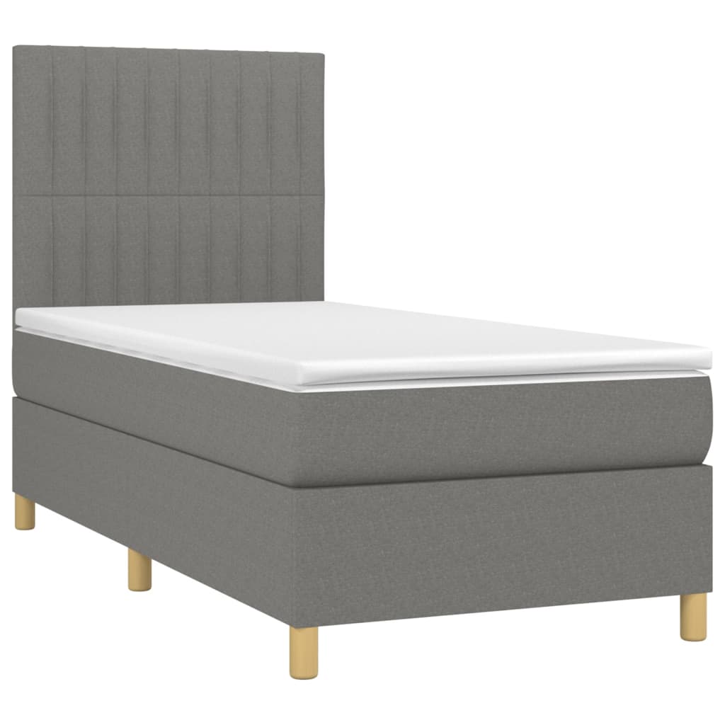 vidaXL Boxspring met matras en LED stof donkergrijs 100x200 cm afbeelding