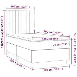 Box spring postel s matrací a LED tmavě hnědá 100x200 cm textil - obrázek 8