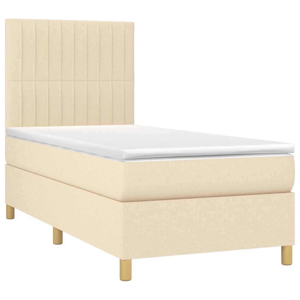 vidaXL Boxspring met matras en LED stof crèmekleurig 100x200 cm afbeelding