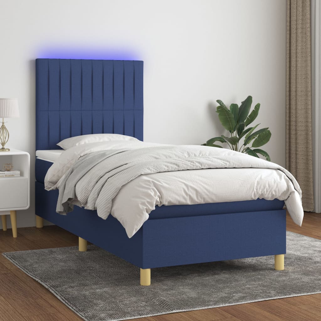 Box spring postel s matrací a LED modrá 100x200 cm textil