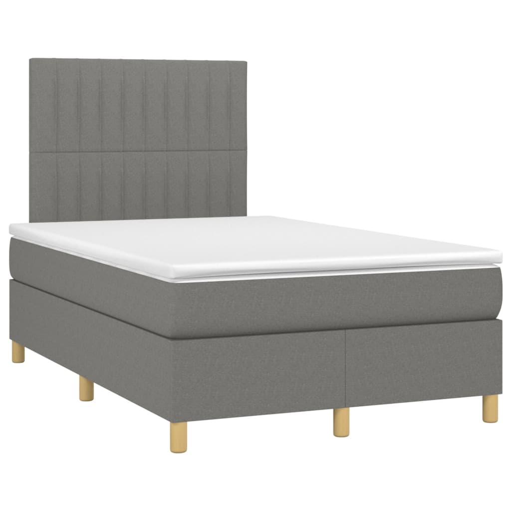 vidaXL Boxspring met matras en LED stof donkergrijs 120x200 cm afbeelding
