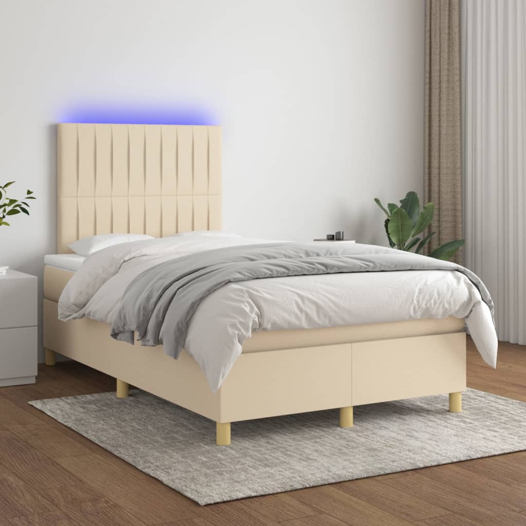 Box spring postel s matrací a LED krémová 120 x 200 cm textil