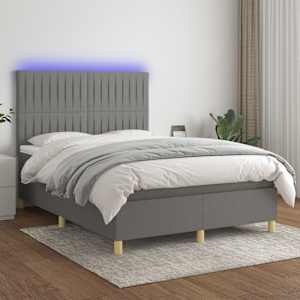 Box spring postel s matrací a LED tmavě šedá 140x190 cm textil - obrázek 1