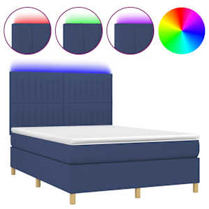 Box spring postel s matrací a LED modrá 140x190 cm textil - obrázek 2