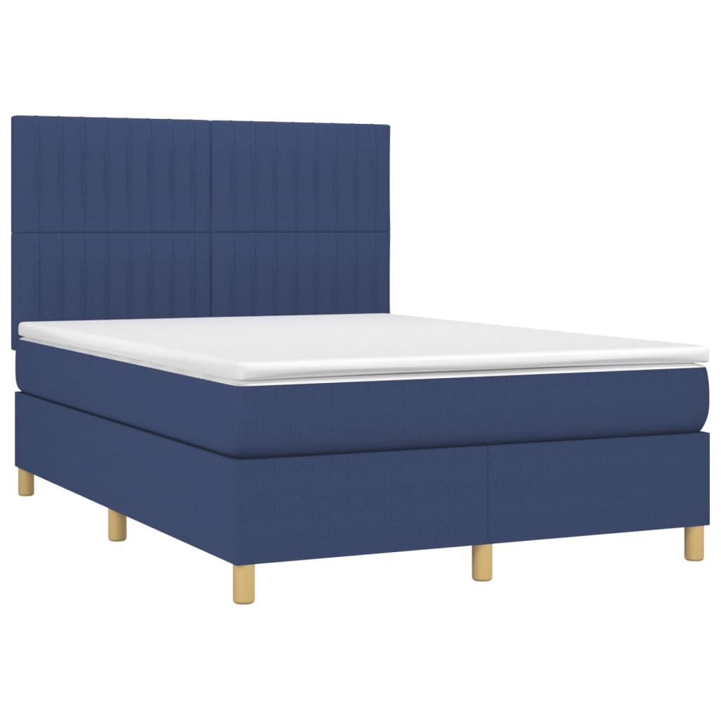 vidaXL Boxspring met matras en LED stof blauw 140x190 cm afbeelding