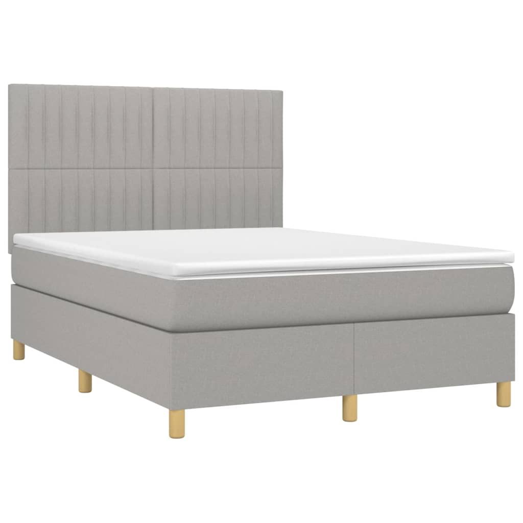 vidaXL Boxspring met matras en LED stof lichtgrijs 140x200 cm afbeelding