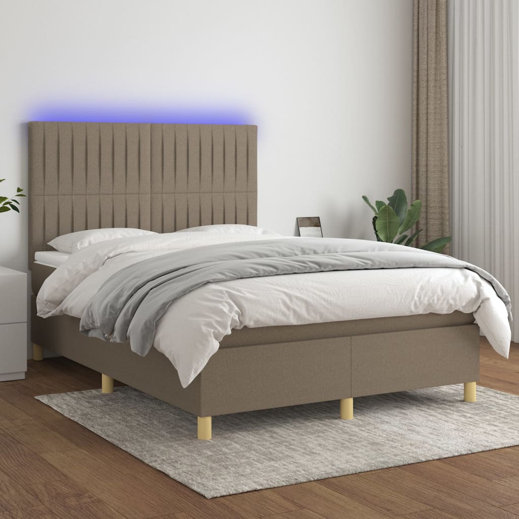 vidaXL Boxspringbett mit Matratze & LED Taupe 140x200 cm Stoff