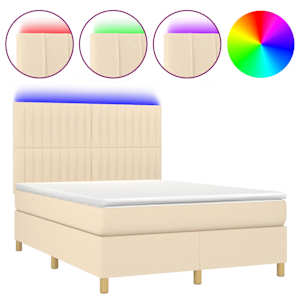 Box spring postel s matrací a LED krémová 140x200 cm textil - obrázek 2