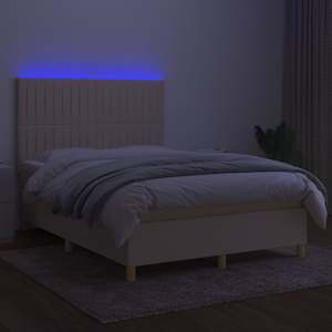 Box spring postel s matrací a LED krémová 140x200 cm textil - obrázek 4