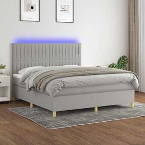 Box spring postelja z vzmetnico LED sv. siva 160x200 cm blago