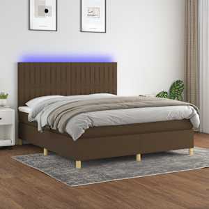 Box spring postelja z vzmetnico LED temno rjava 160x200cm blago
