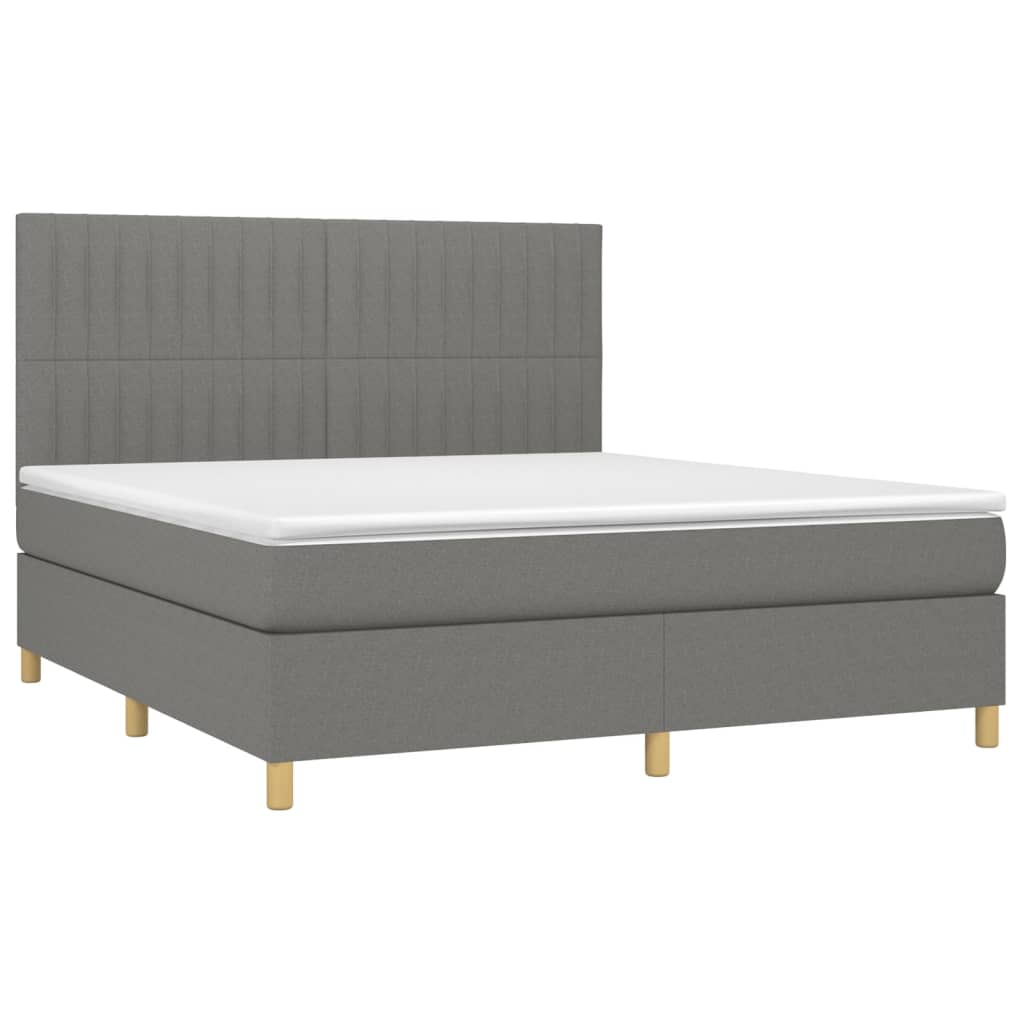 vidaXL Boxspring met matras en LED stof donkergrijs 180x200 cm afbeelding