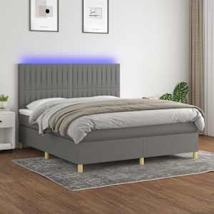 Box spring postelja z vzmetnico LED temno siva 180x200 cm blago