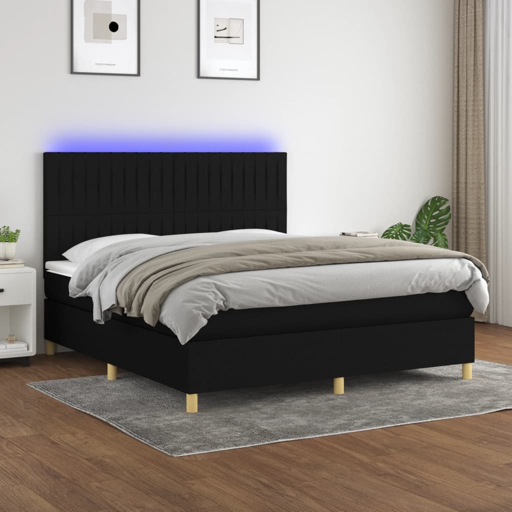 Box spring postel s matrací a LED černá 180x200 cm textil