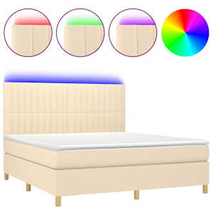 Box spring postel s matrací a LED krémová 180x200 cm textil - obrázek 2