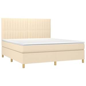 Box spring postel s matrací a LED krémová 180x200 cm textil - obrázek 3