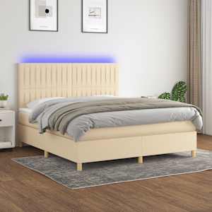 Box spring postelja z vzmetnico LED krem 180x200 cm blago