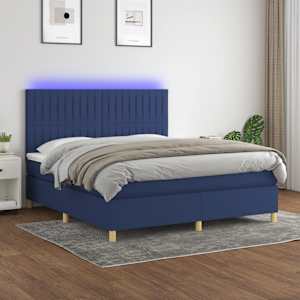 Box spring postel s matrací a LED modrá 180x200 cm textil - obrázek 1