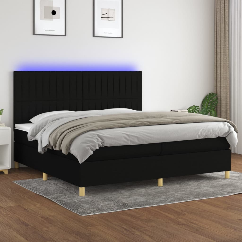 Box spring postel s matrací a LED černá 200x200 cm textil