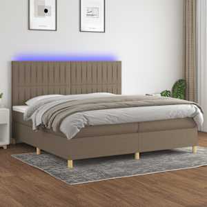 Box spring postelja z vzmetnico LED taupe 200x200 cm blago