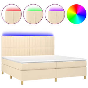 Box spring postel s matrací a LED krémová 200x200 cm textil - obrázek 2