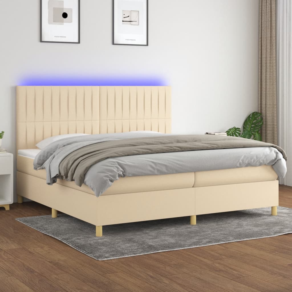 vidaXL Boxspringbett mit Matratze & LED Creme 200x200 cm Stoff