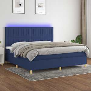 Box spring postel s matrací a LED modrá 200x200 cm textil - obrázek 1