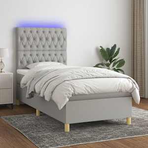 Box spring postel s matrací a LED světle šedá 90x190 cm textil - obrázek 1