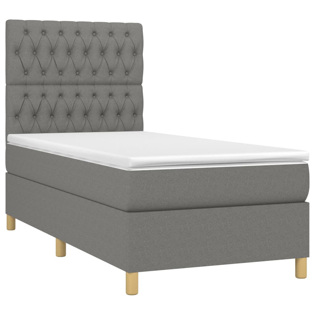 Thumbnail - vidaXL Boxspringbett mit Matratze & LED Dunkelgrau 90x190 cm Stoff