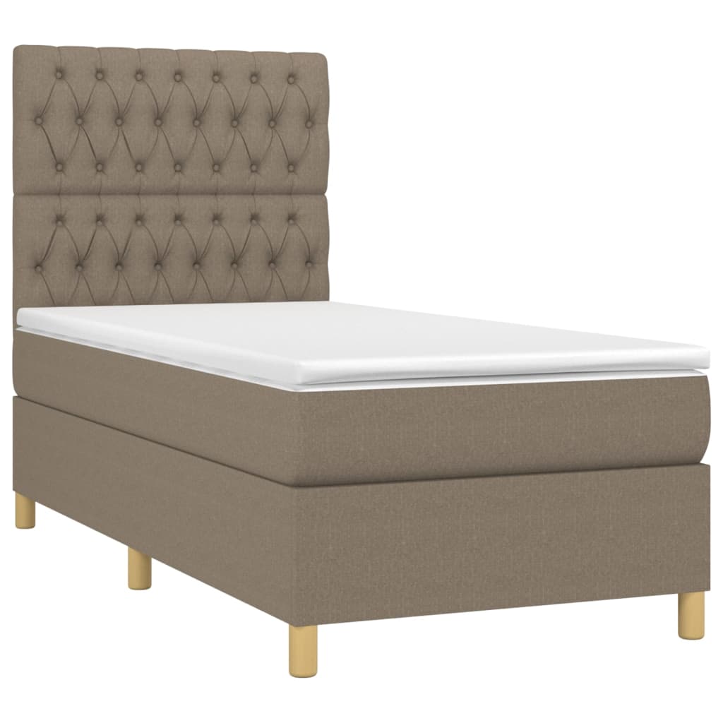 vidaXL Boxspring met matras en LED stof taupe 90x190 cm afbeelding