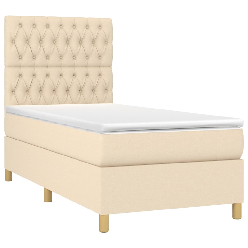 vidaXL Boxspring met matras en LED stof crèmekleurig 90x190 cm afbeelding