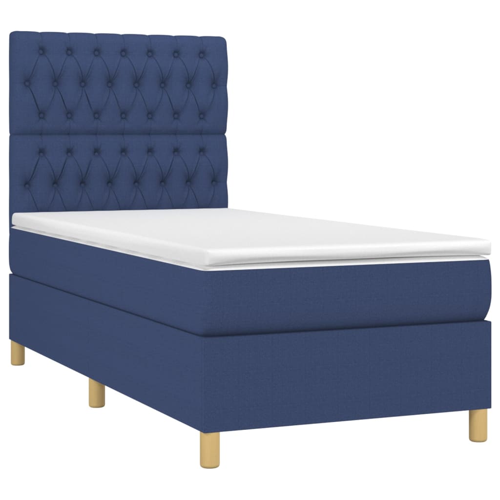 vidaXL Boxspring met matras en LED stof blauw 90x190 cm afbeelding