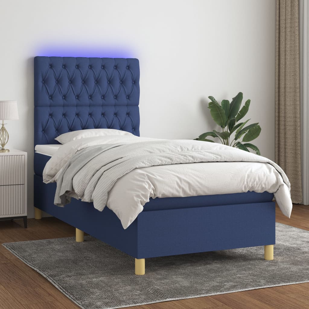 vidaXL Boxspringbett mit Matratze & LED Blau 90x190 cm Stoff