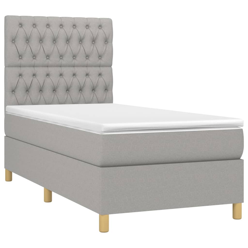 vidaXL Boxspring met matras en LED stof lichtgrijs 90x200 cm afbeelding