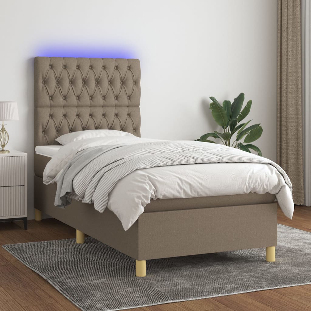Sommier tapissier avec matelas et LED Taupe 90x200 cm Tissu