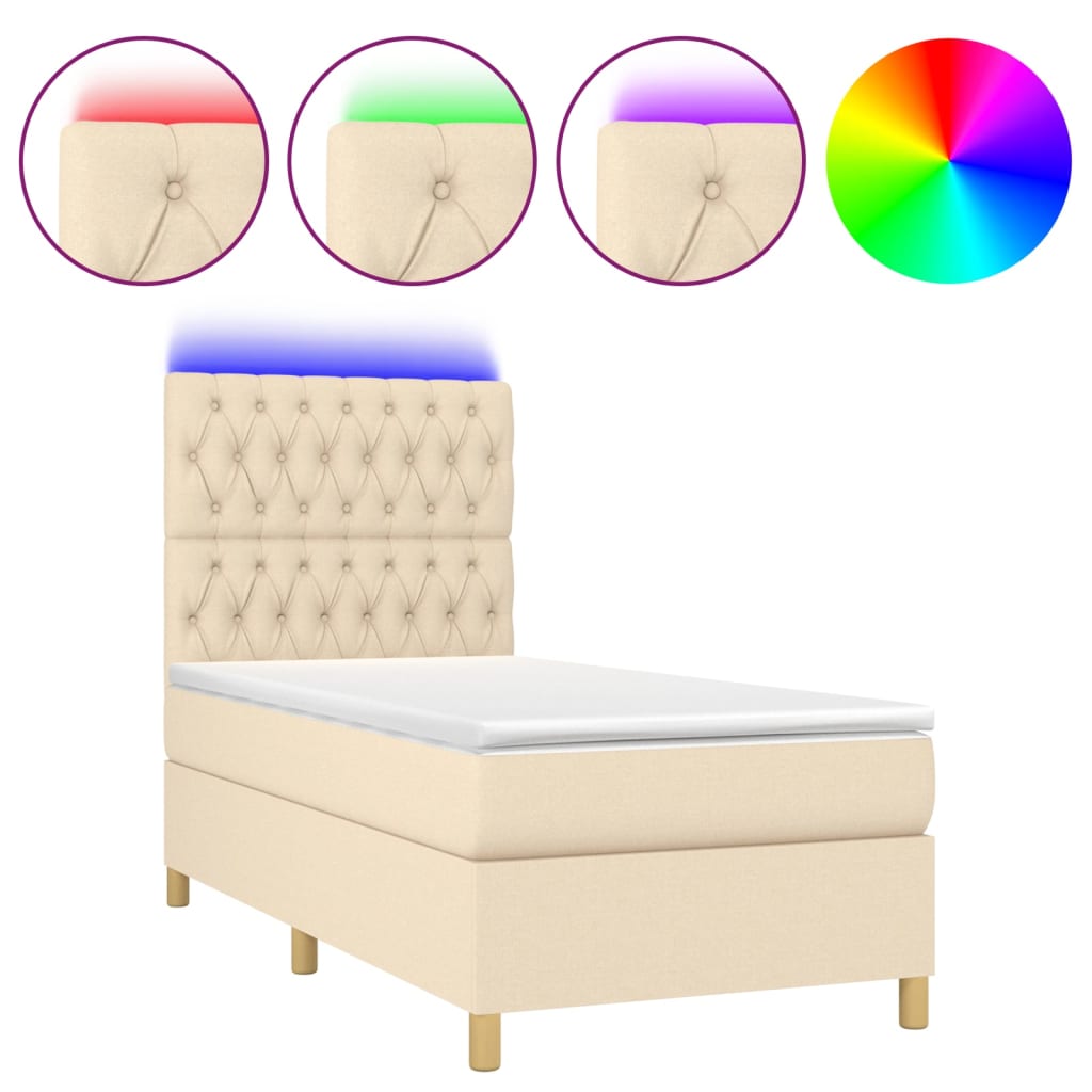 Thumbnail - vidaXL Boxspringbett mit Matratze & LED Creme 90x200 cm Stoff