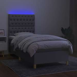 Box spring postel s matrací a LED světle šedá 100x200 cm textil - obrázek 4