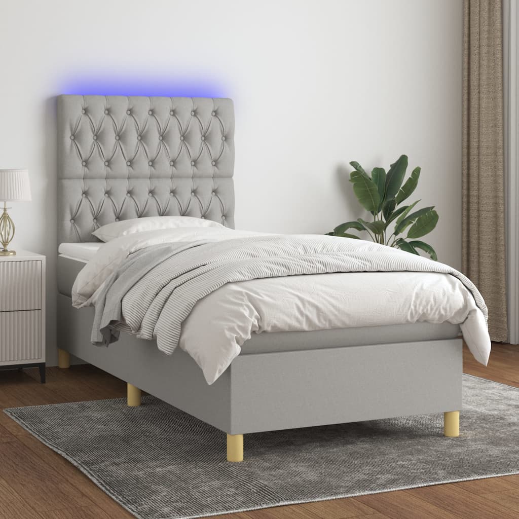 vida XL Boxspringbett mit Matratze & LED Hellgrau 100x 200 cm Stoff