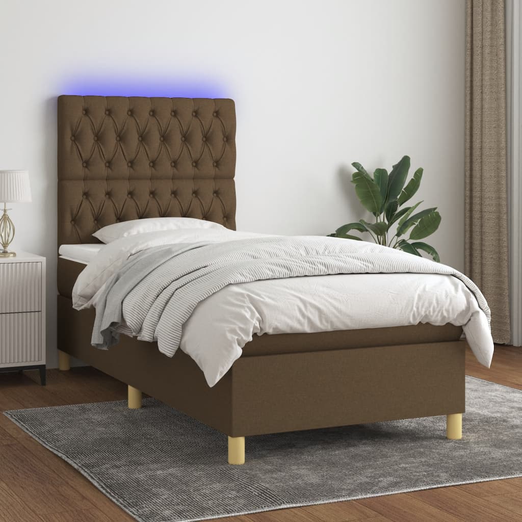 vidaXL Boxspringbett mit Matratze & LED Dunkelbraun 100x200 cm Stoff