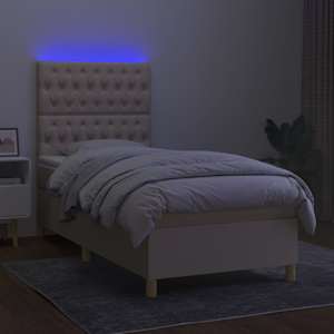 Box spring postel s matrací a LED krémová 100x200 cm textil - obrázek 4