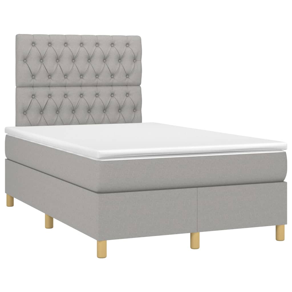 vidaXL Boxspring met matras en LED stof lichtgrijs 120x200 cm afbeelding