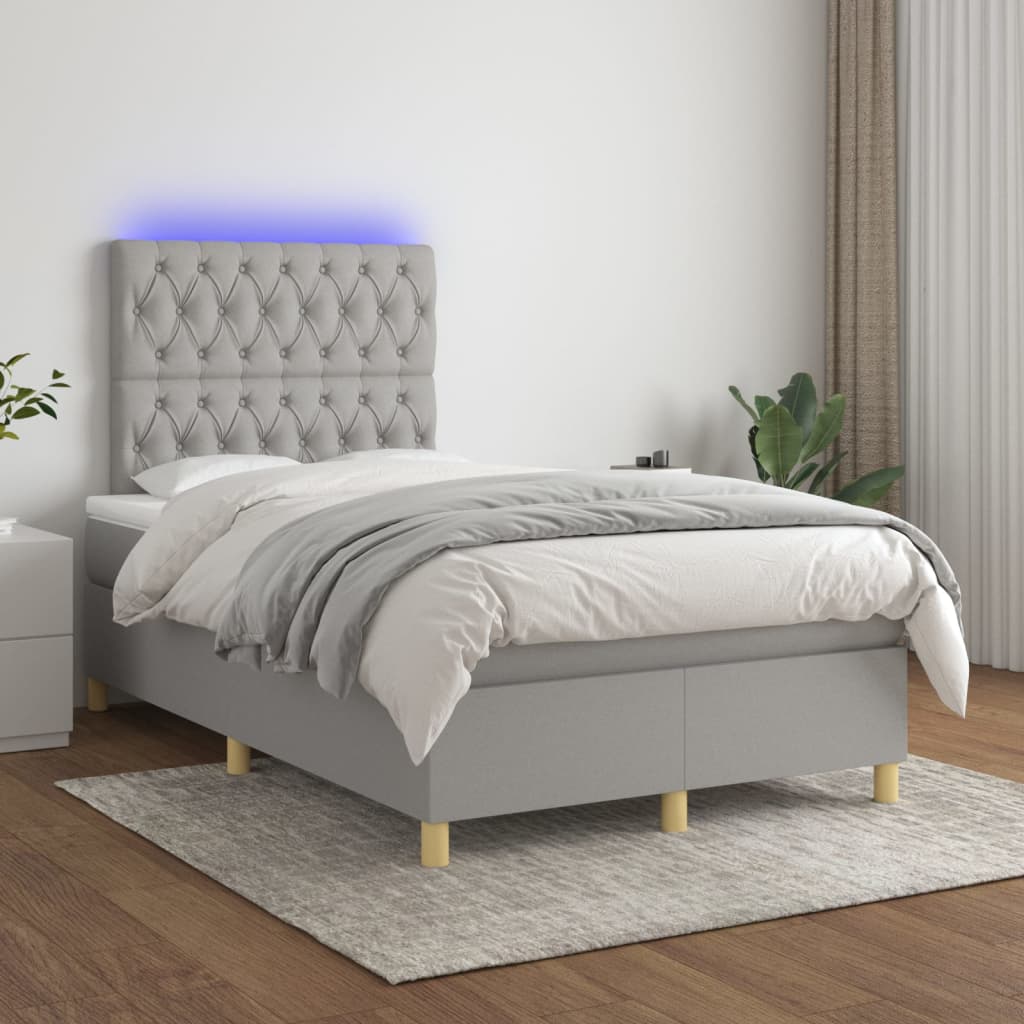 Box spring postel s matrací a LED světle šedá 120x200 cm textil