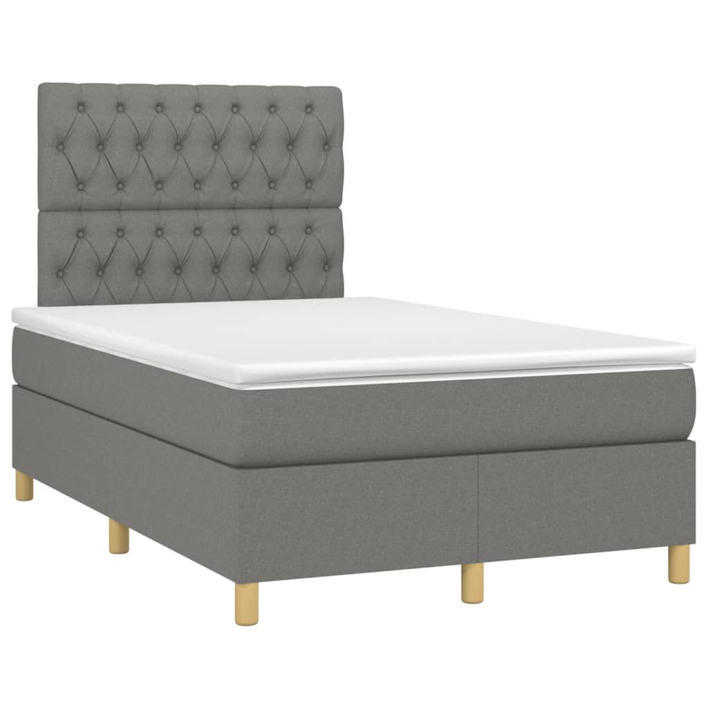 vidaXL Boxspring met matras en LED stof donkergrijs 120x200 cm afbeelding