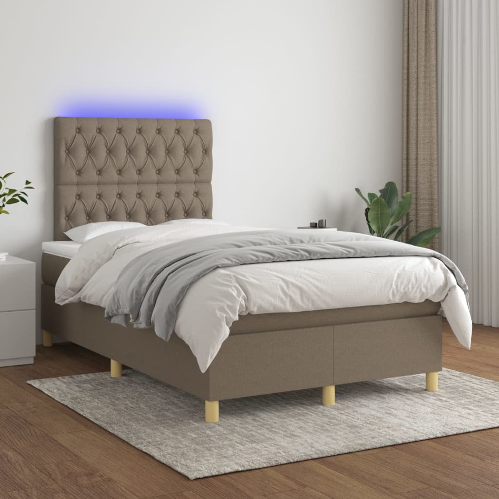 Box spring postel s matrací a LED taupe 120 x 200 cm textil