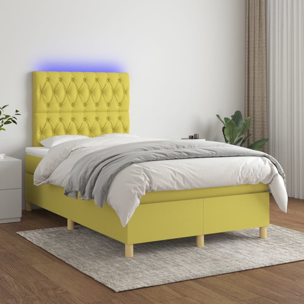 Box spring postel s matrací a LED zelená 120 x 200 cm textil