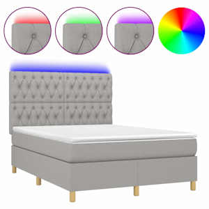 Box spring postel s matrací a LED světle šedá 140x190 cm textil - obrázek 2