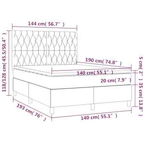 Box spring postel s matrací a LED světle šedá 140x190 cm textil - obrázek 8