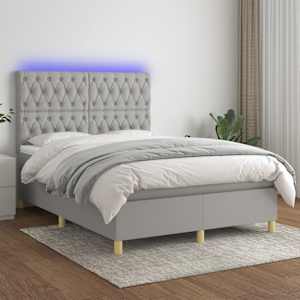 Box spring postel s matrací a LED světle šedá 140x190 cm textil - obrázek 1