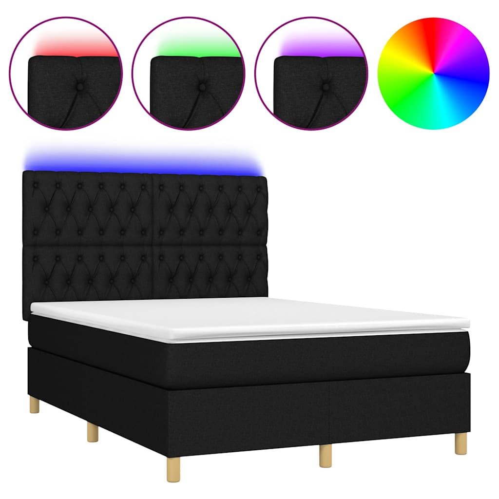 vidaXL Boxspring met matras en LED stof zwart 140x190 cm, foto 3