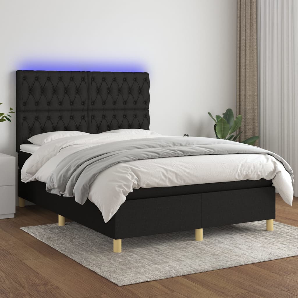 Boxspringbett mit Matratze & LED Schwarz 140×190 cm Stoff